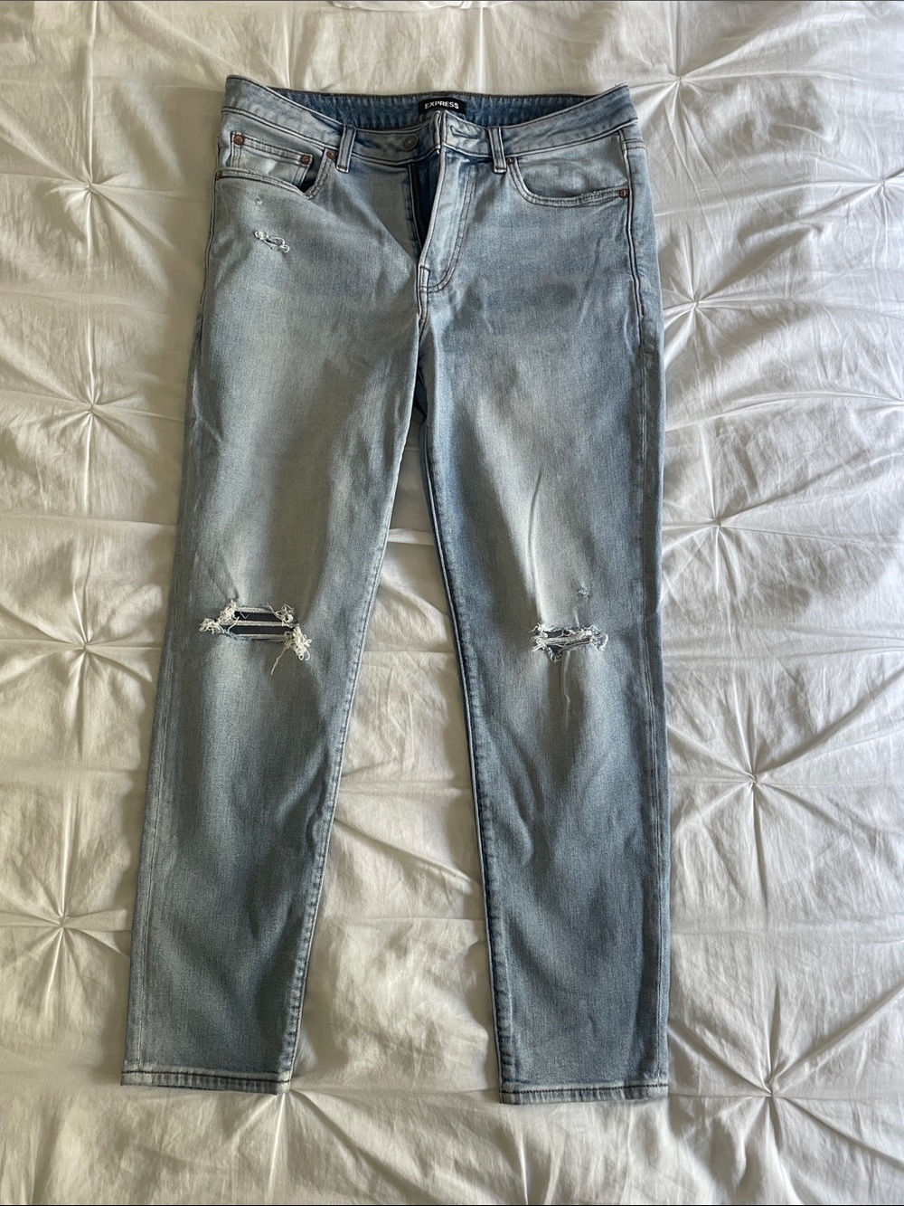 Express Light Blue Ripped  Athletic Skinny Jeans (Men’s)